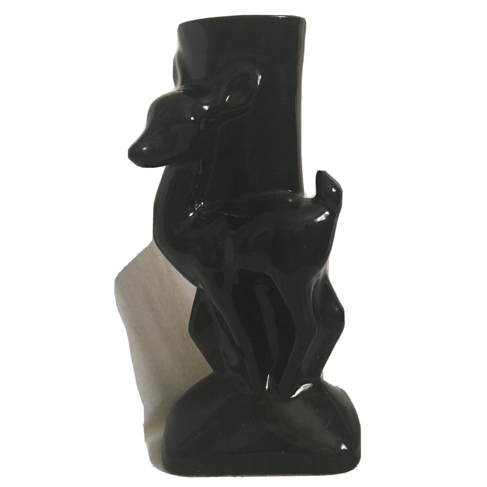 Dryden Deer Bambi Planter Vase Christmas Retro MCM Pottery Black